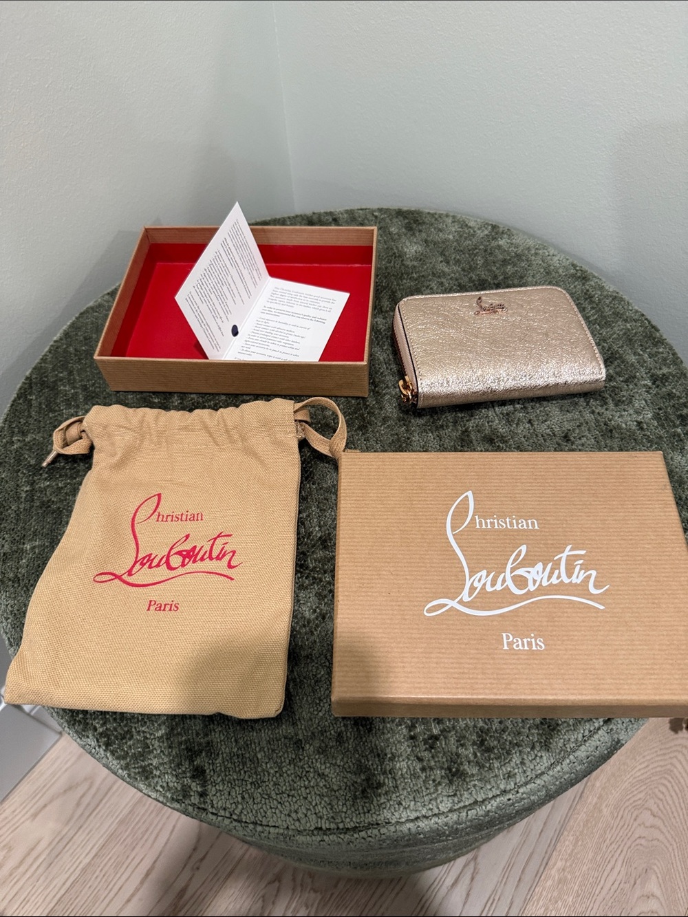 Christian Louboutin Metallic Gold Zip Card Holder Wallet
